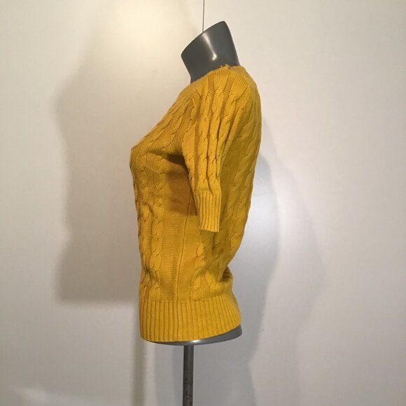 Banana Republic Short Sleeve Mustard Yellow Cable Knit Sweater Size XS - Picture 5 of 9
